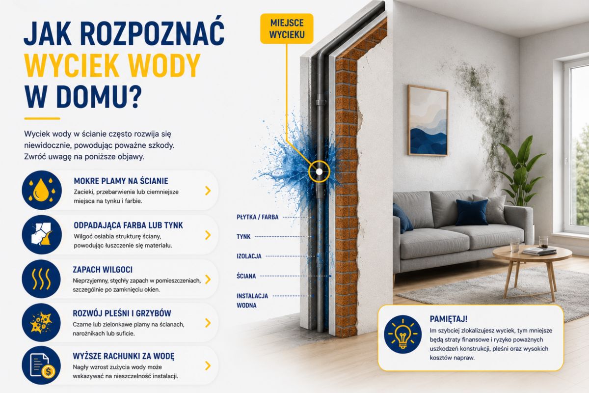 Lokalizacja wycieku wody w ścianie - objawy ukrytej nieszczelności w domu